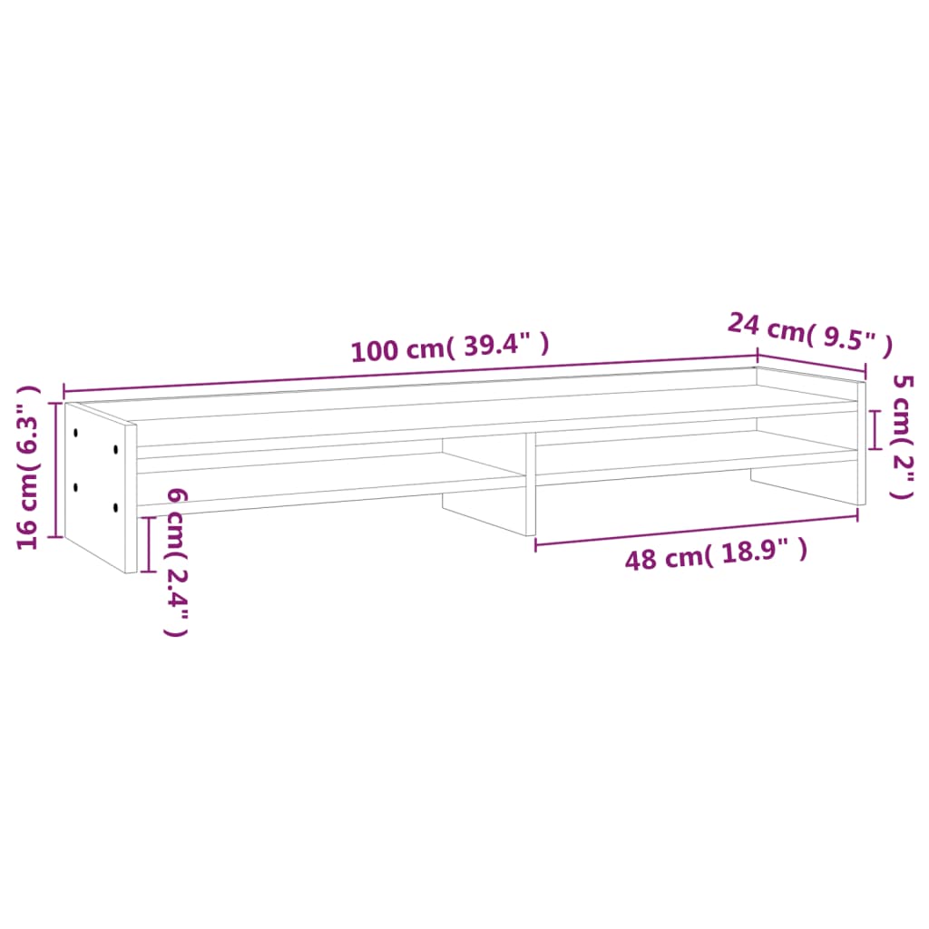 Monitor Stand White 100x24x16 cm Solid Pine