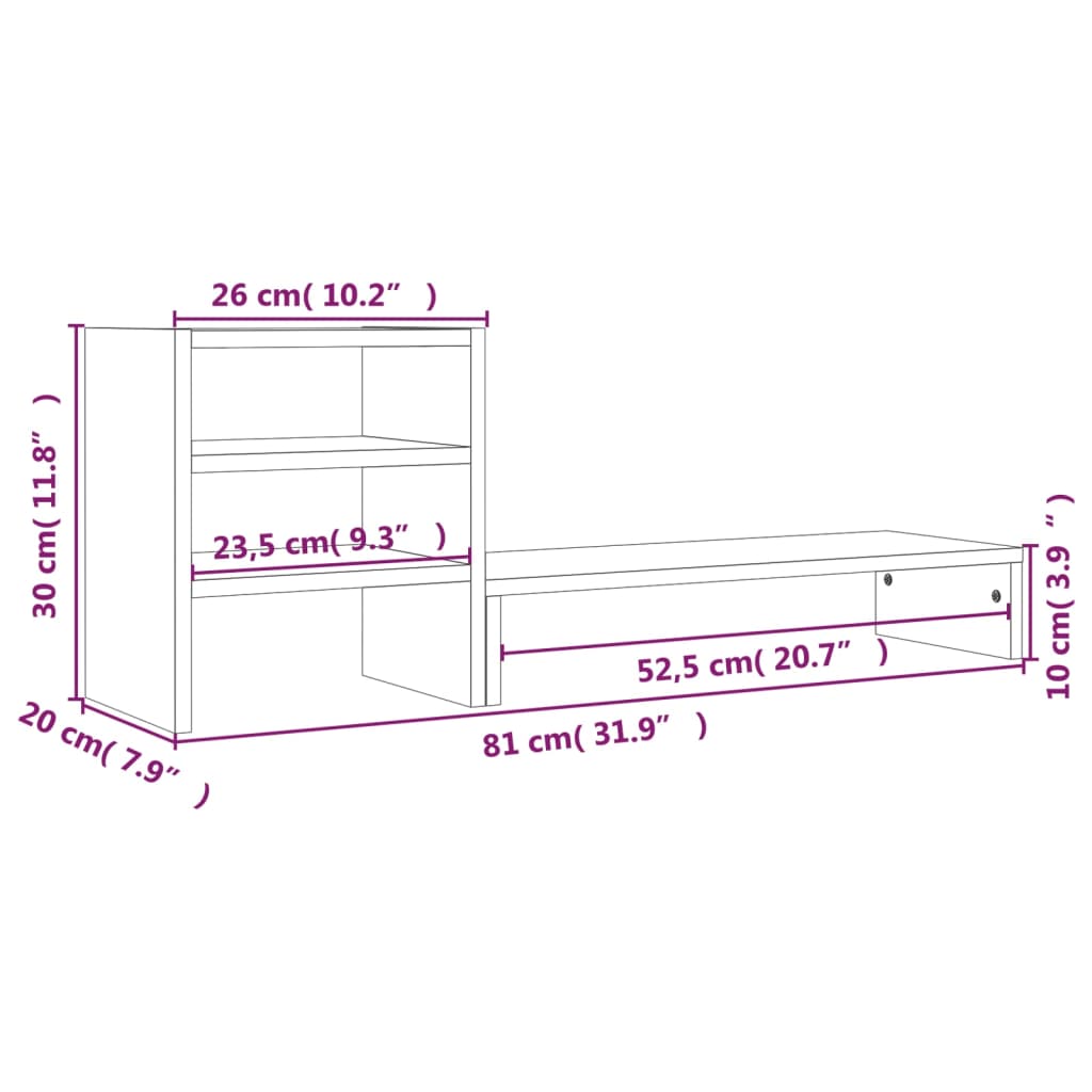 Monitor Stand White 81x20x30 cm Solid Pine