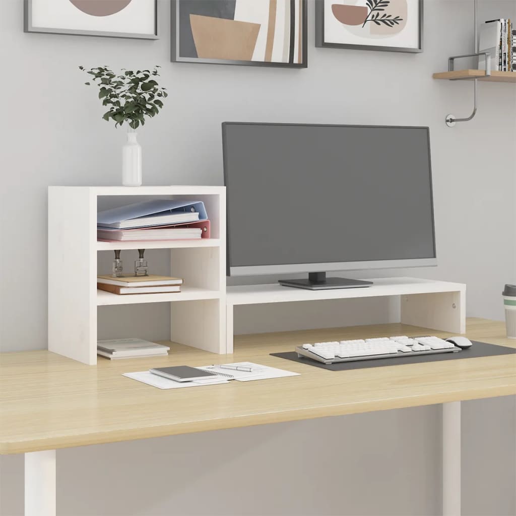 Monitor Stand White 81x20x30 cm Solid Pine