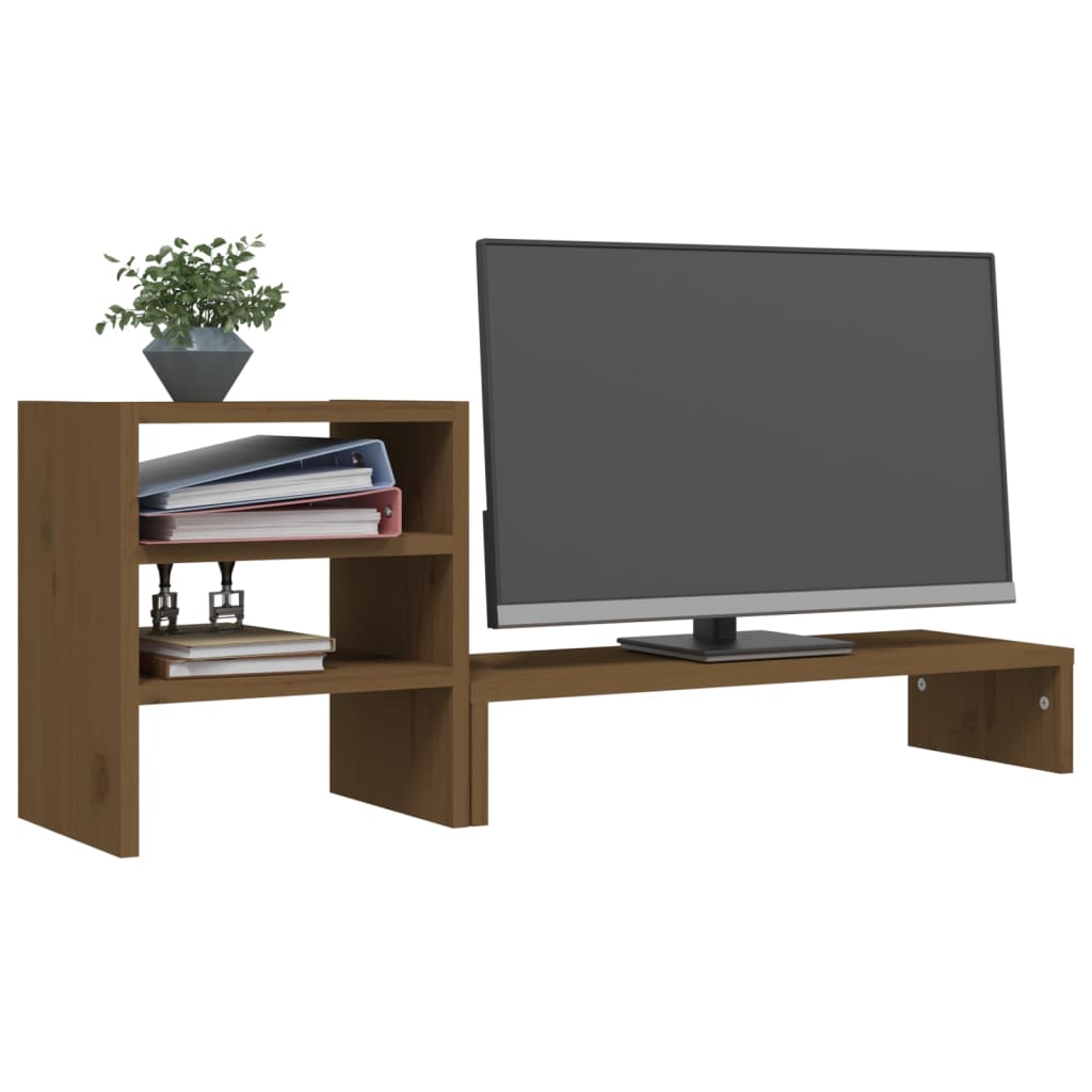 Monitor stand honey brown 81x20x30 cm solid pine wood