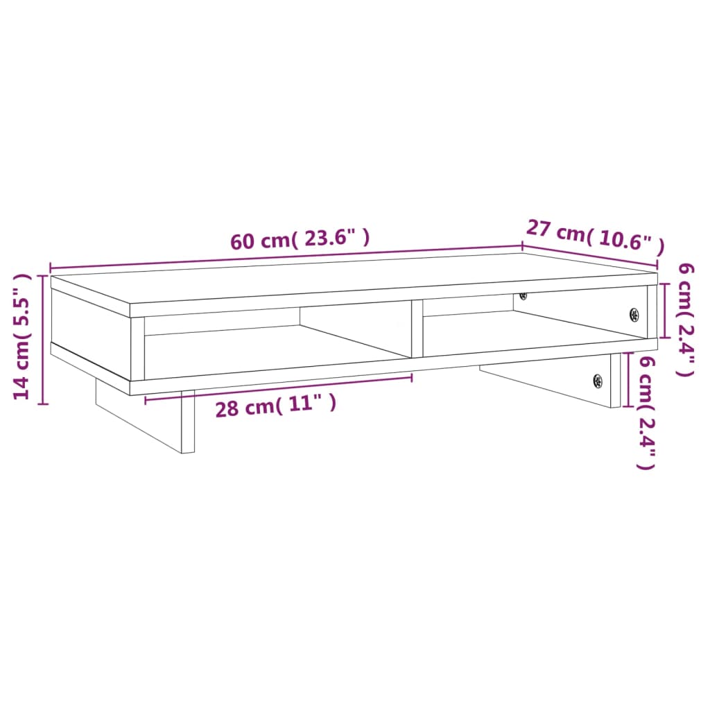 Monitor stand 60x27x14 cm solid pine wood