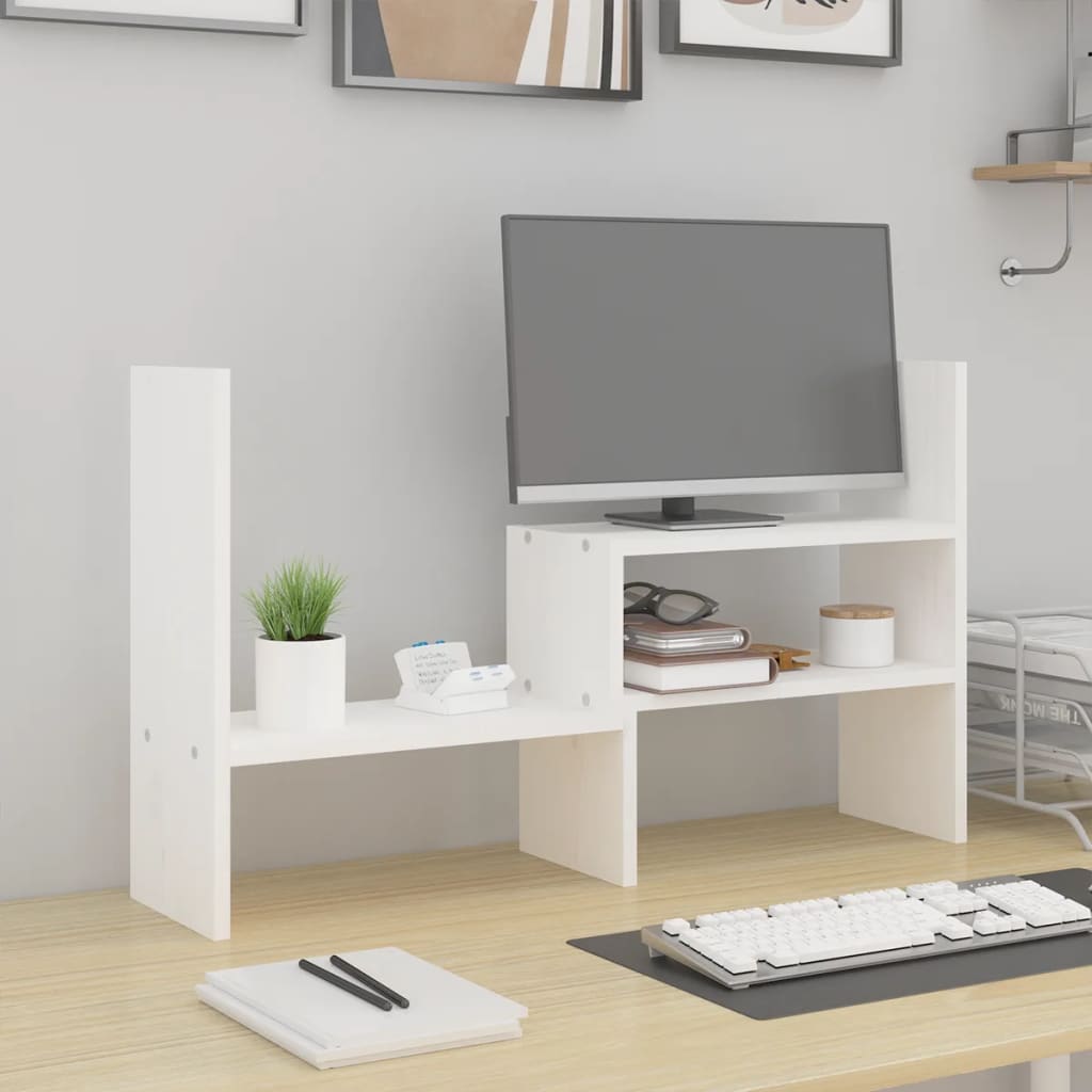 Monitor Stand White (39-72)x17x43 cm Solid Pine