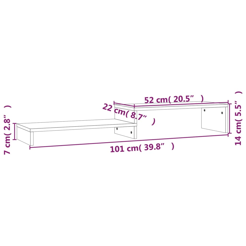 Monitor Stand White (52-101)x22x14 cm Solid Pine Wood