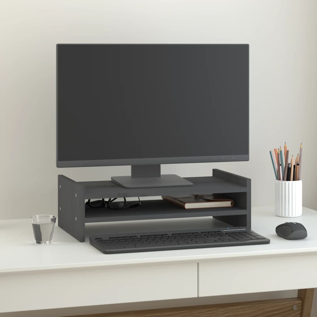 Monitor Stand Grey 50x27x15 cm Solid Pine