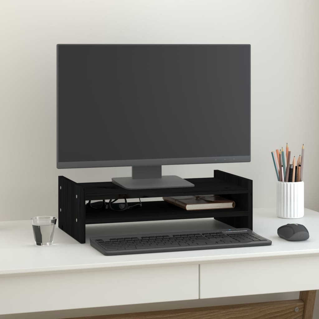 Monitor Stand Black 50x27x15 cm Solid Pine