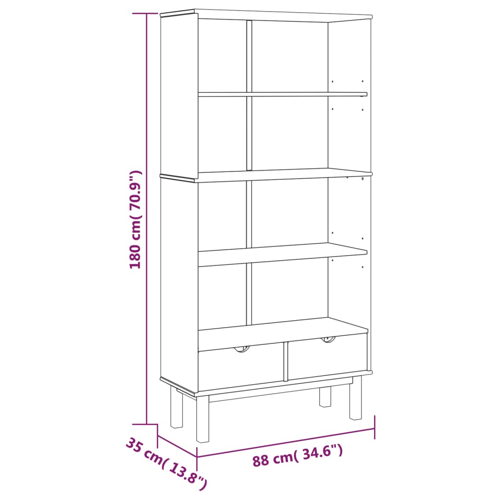 Bücherregal OTTA mit 2 Schubladen Braun Massivholz Kiefer