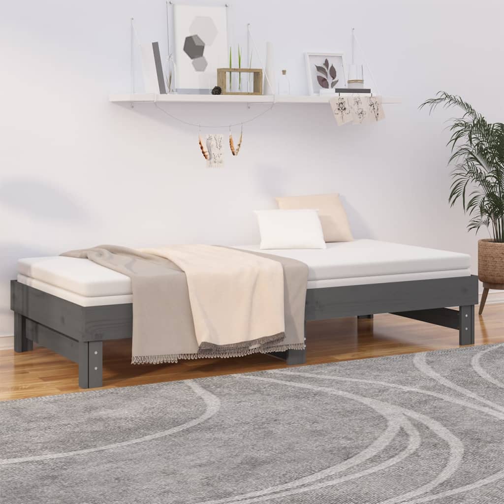 Daybed Extendable Grey 2x(100x200) cm Solid Pine Wood