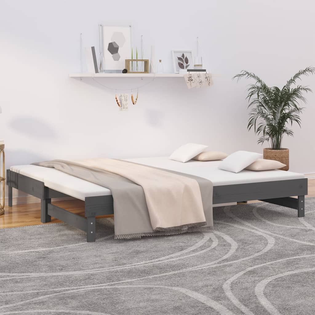 Daybed Extendable Grey 2x(100x200) cm Solid Pine Wood