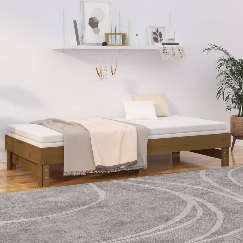 Daybed extendable honey brown 2x(100x200)cm solid pine wood