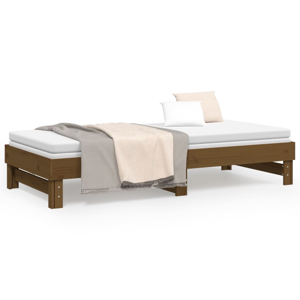 Daybed extendable honey brown 2x(100x200)cm solid pine wood