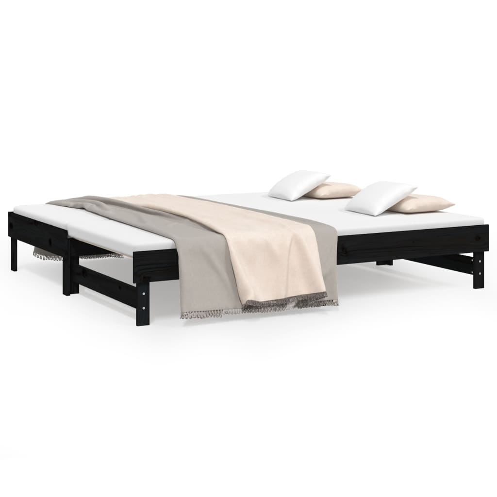 Daybed Extendable Black 2x(100x200) cm Solid Pine