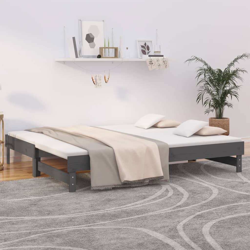 Daybed Extendable Grey 2x(90x200) cm Solid Pine Wood