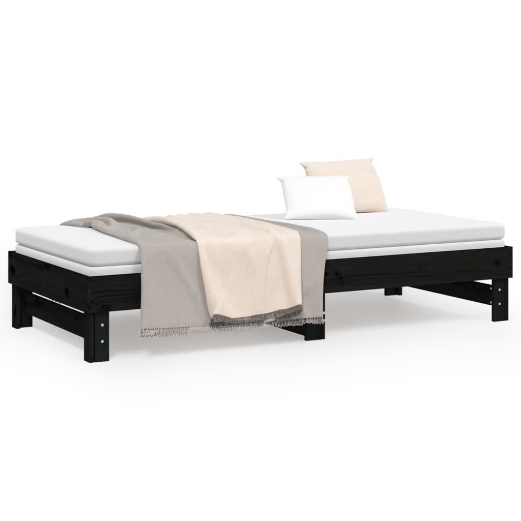 Daybed Extendable Black 2x(90x200) cm Solid Pine Wood