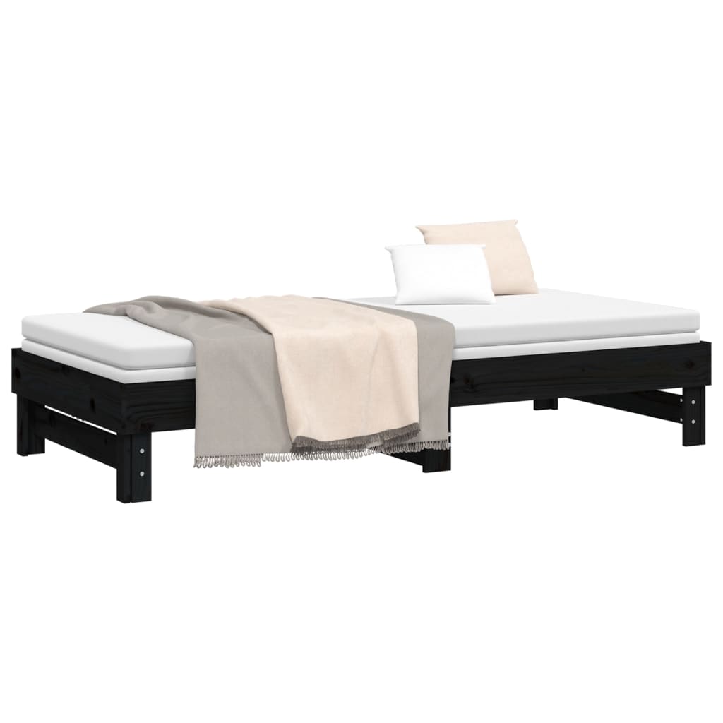 Daybed Extendable Black 2x(90x200) cm Solid Pine Wood