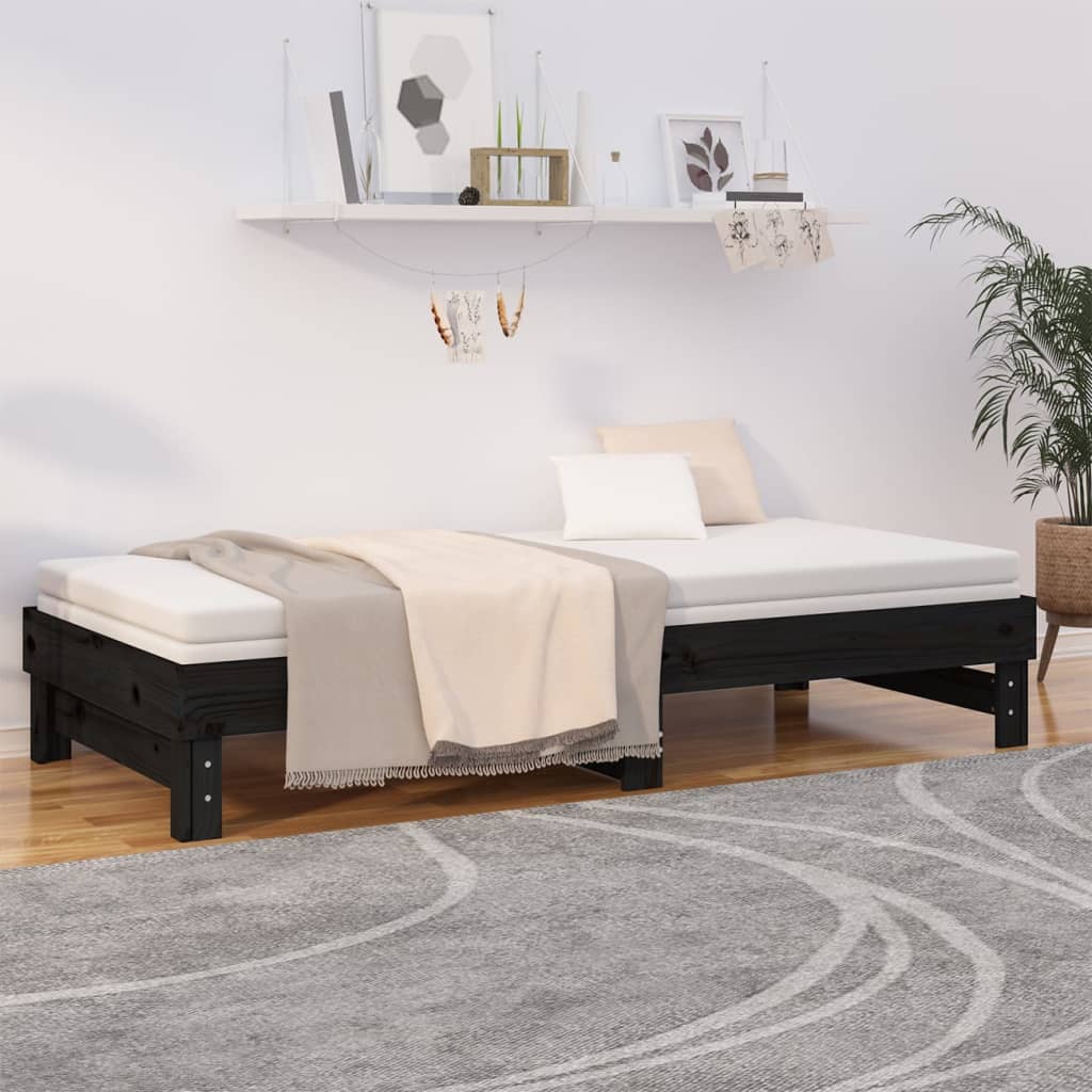 Daybed Extendable Black 2x(80x200) cm Solid Pine