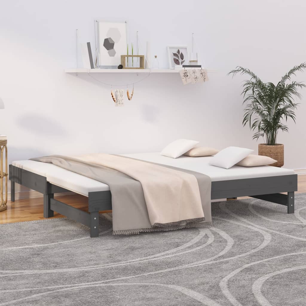 Daybed Extendable Grey 2x(90x190) cm Solid Pine Wood