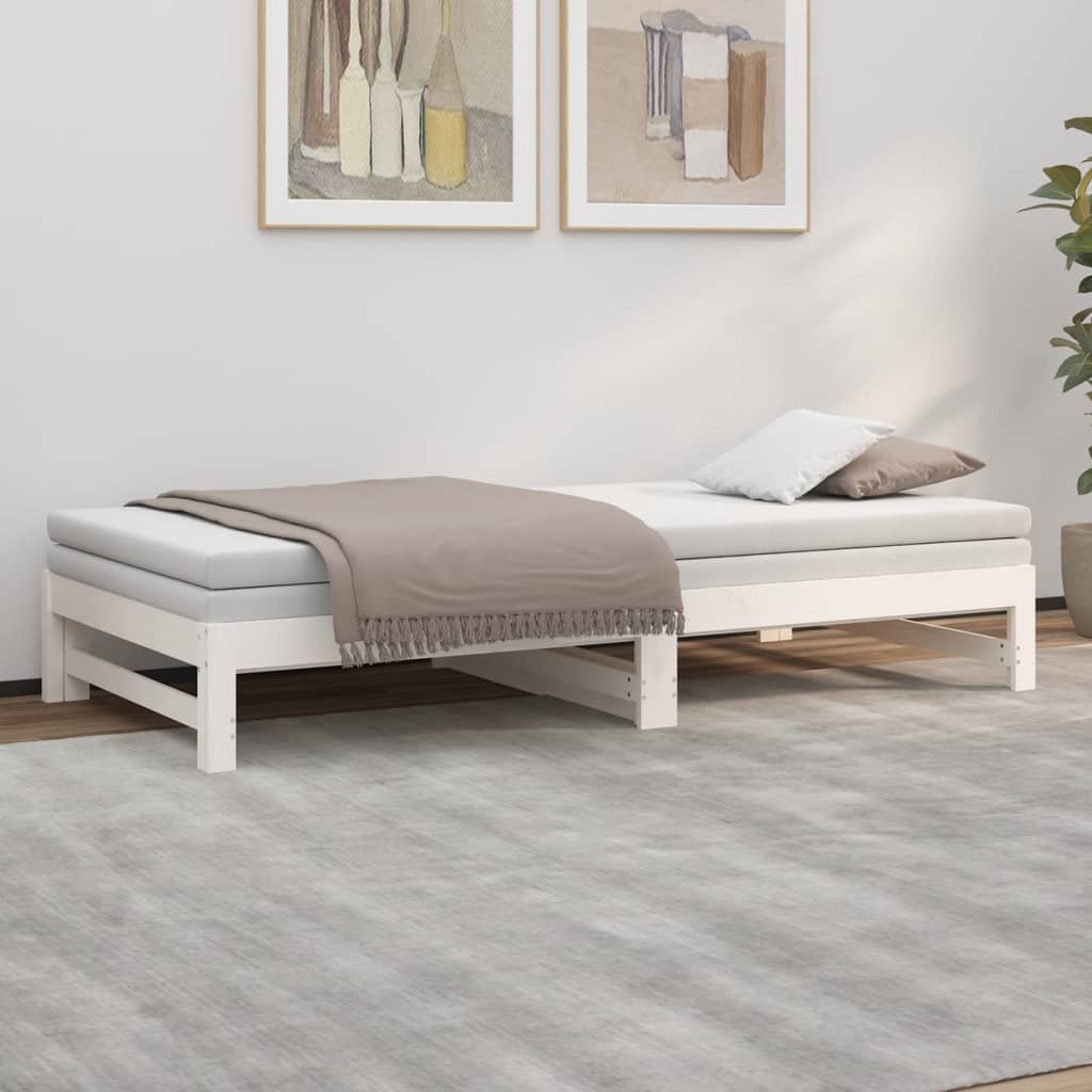 Daybed Extendable White 2x(100x200) cm Solid Pine Wood