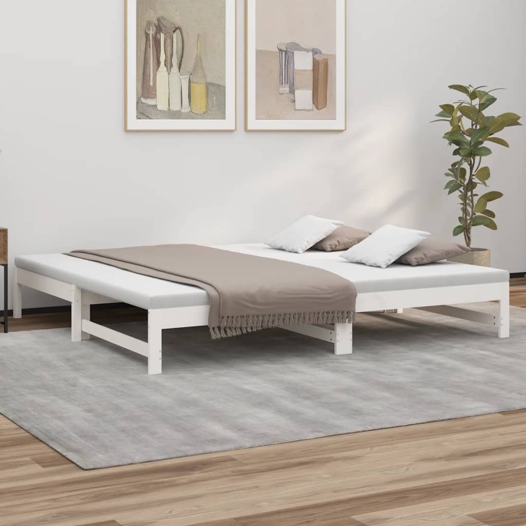 Daybed Extendable White 2x(100x200) cm Solid Pine Wood