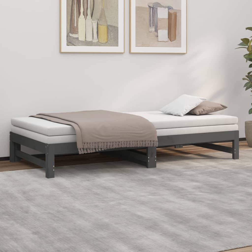 Daybed Extendable Grey 2x(100x200) cm Solid Pine Wood