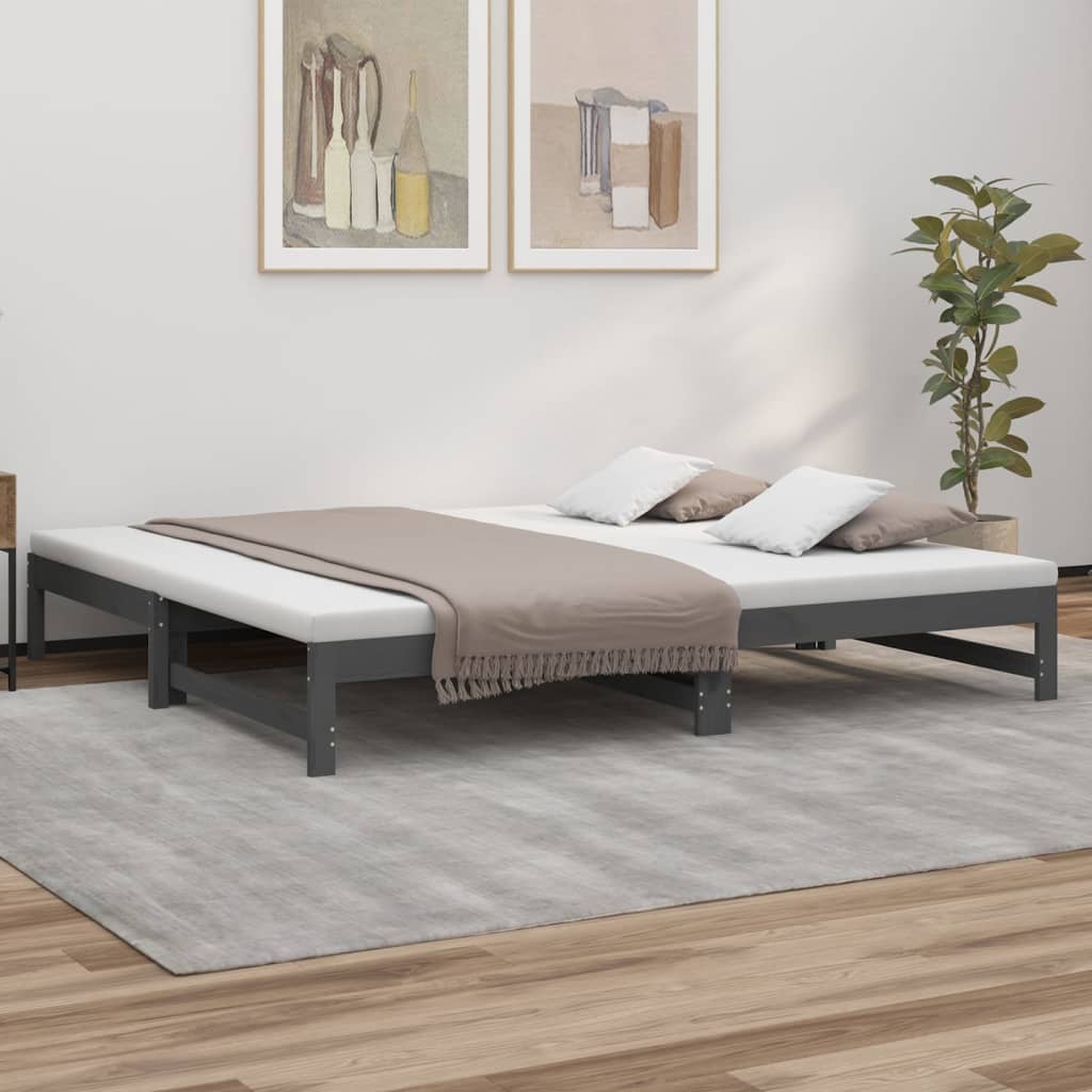 Daybed Extendable Grey 2x(100x200) cm Solid Pine Wood