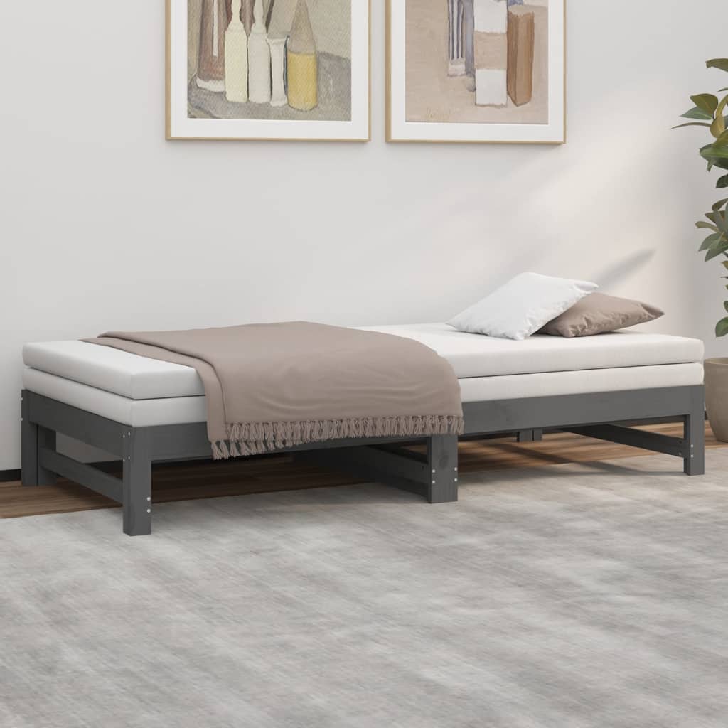 Daybed Extendable Grey 2x(90x190) cm Solid Pine Wood