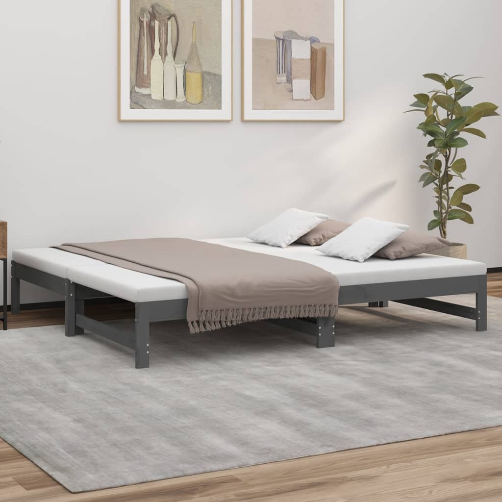 Daybed Extendable Grey 2x(90x190) cm Solid Pine Wood