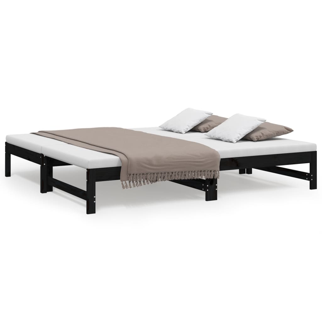 Daybed Extendable Black 2x(90x190) cm Solid Pine