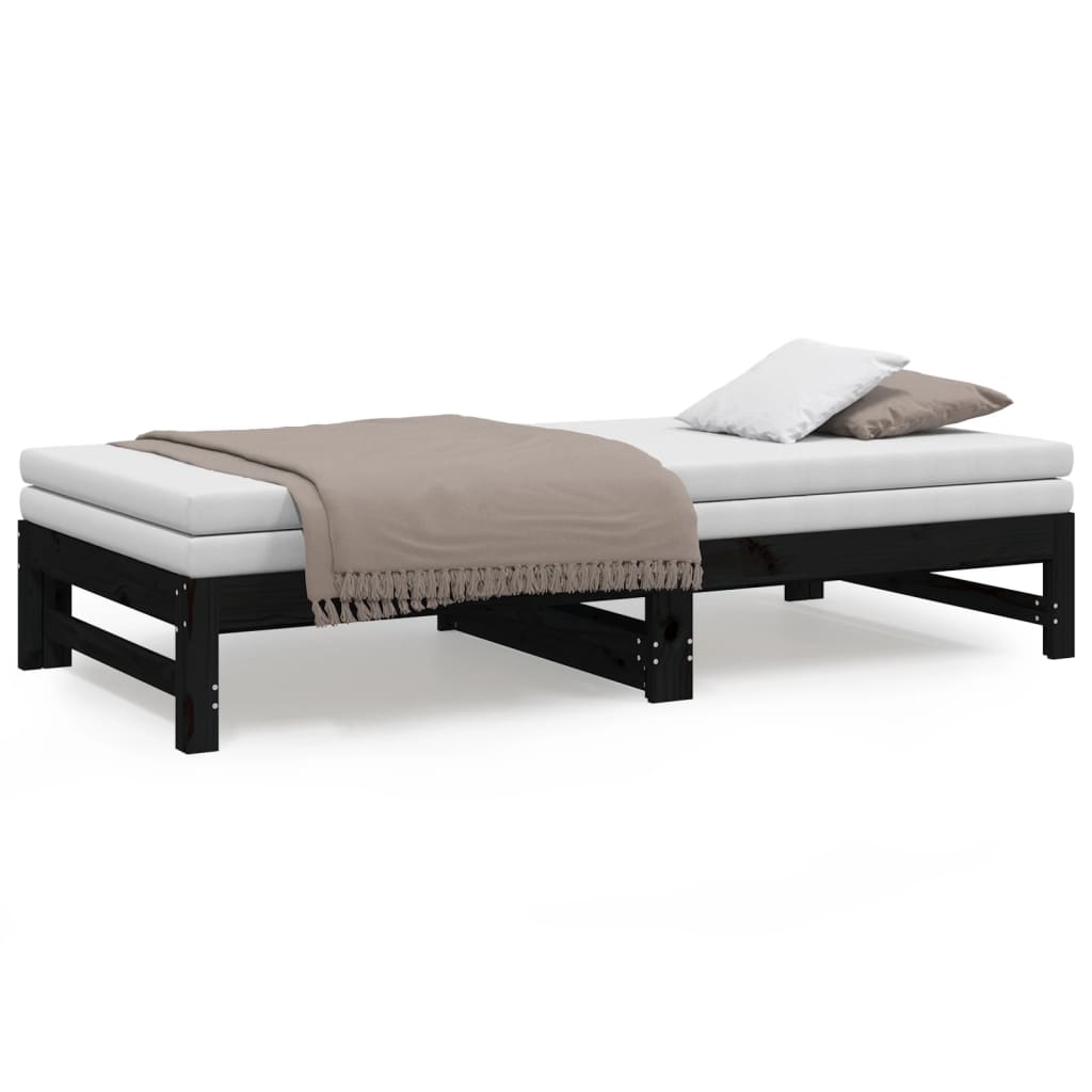 Daybed Extendable Black 2x(90x190) cm Solid Pine