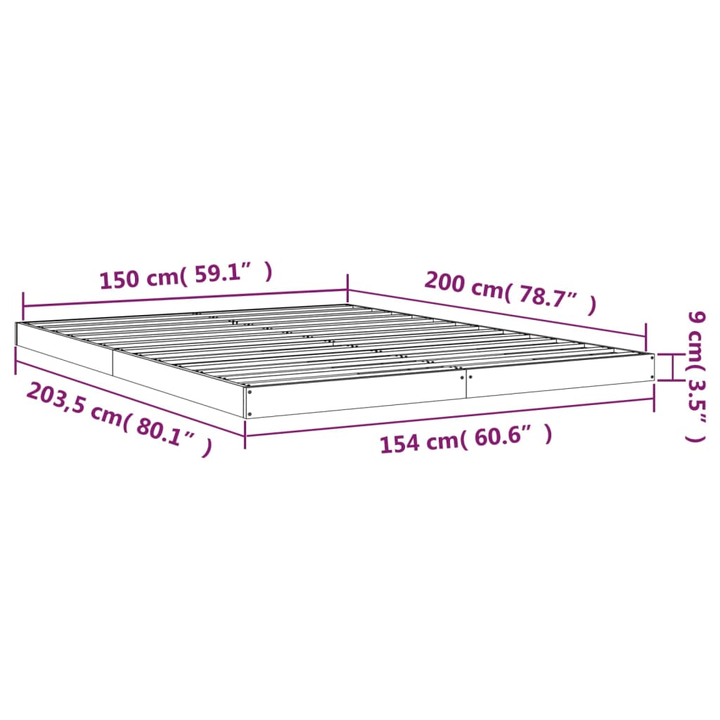 Solid wood bed black 150x200 cm pine