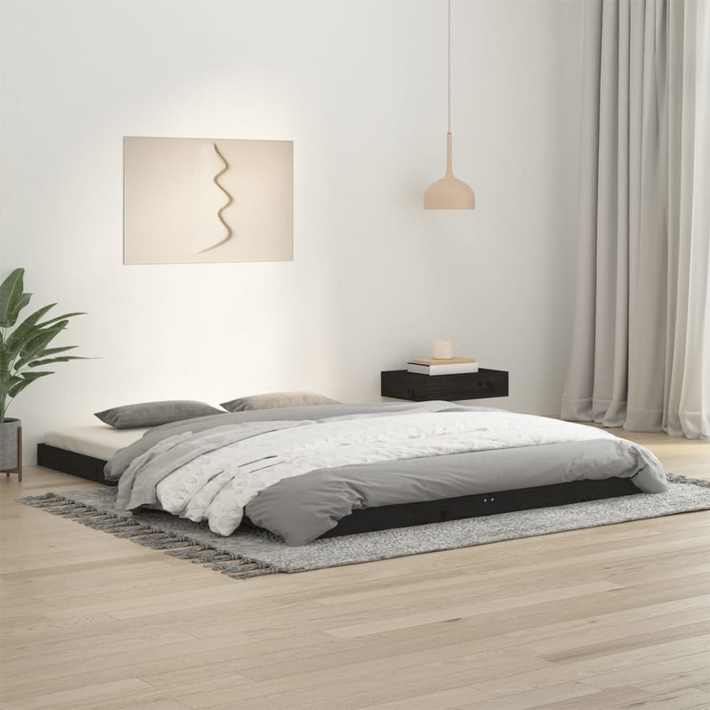 Solid wood bed black 150x200 cm pine