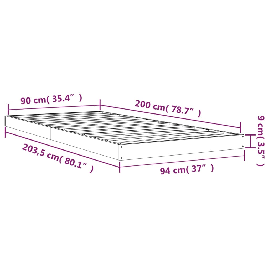 Solid wood bed 90x200 cm pine