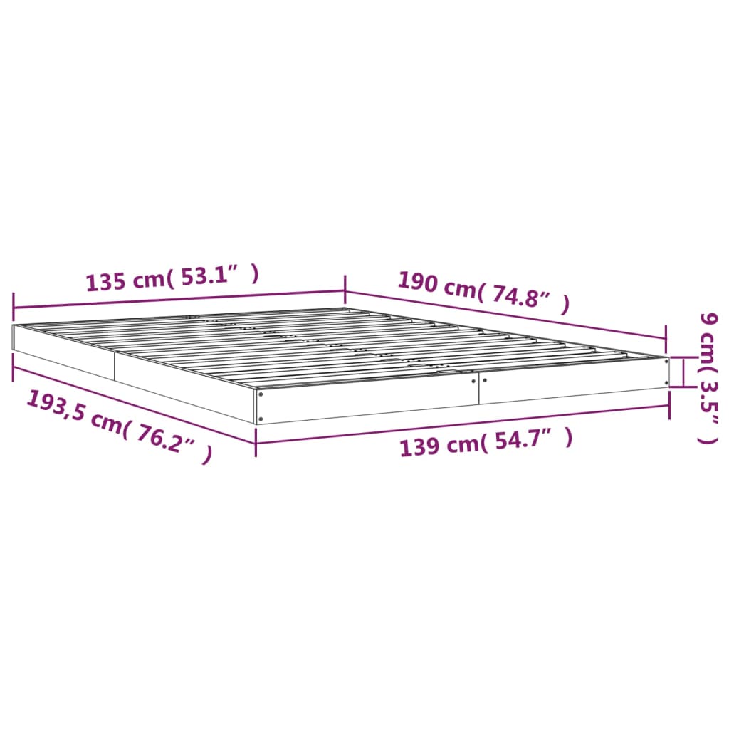 Solid wood bed white 135x190 cm pine