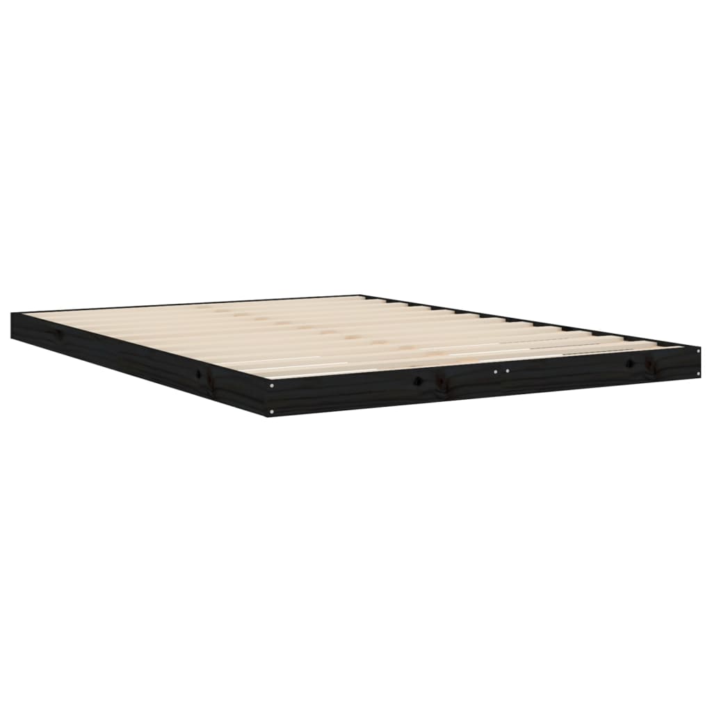 Solid wood bed black 135x190 cm pine