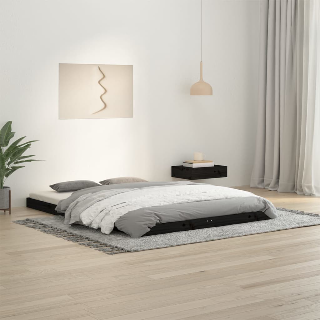 Solid wood bed black 135x190 cm pine