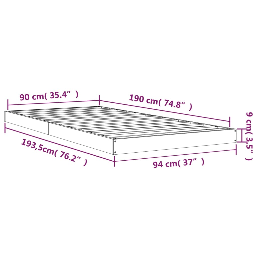 Solid Wood Bed White 90x190 cm Pine