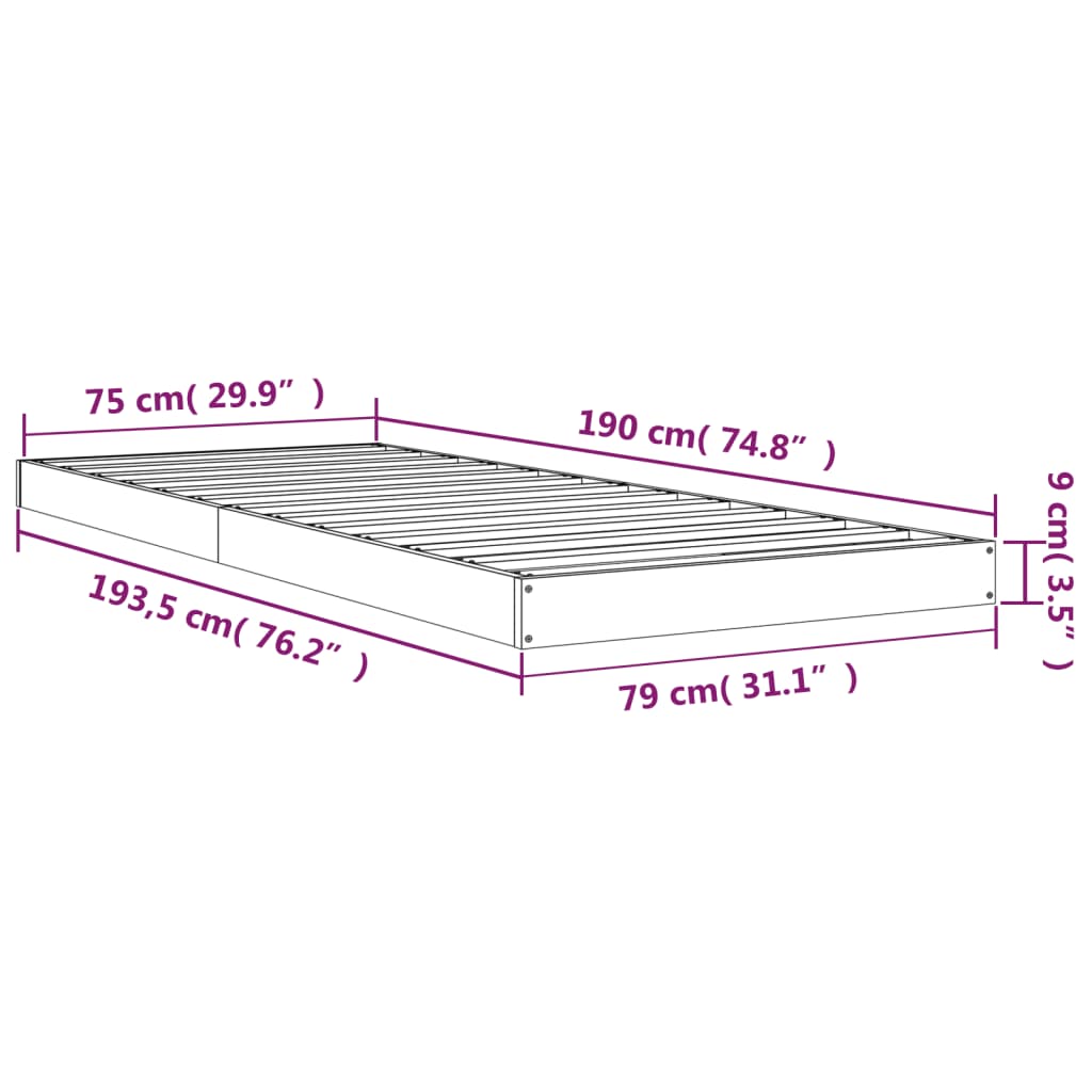 Solid wood bed white 75x190 cm pine