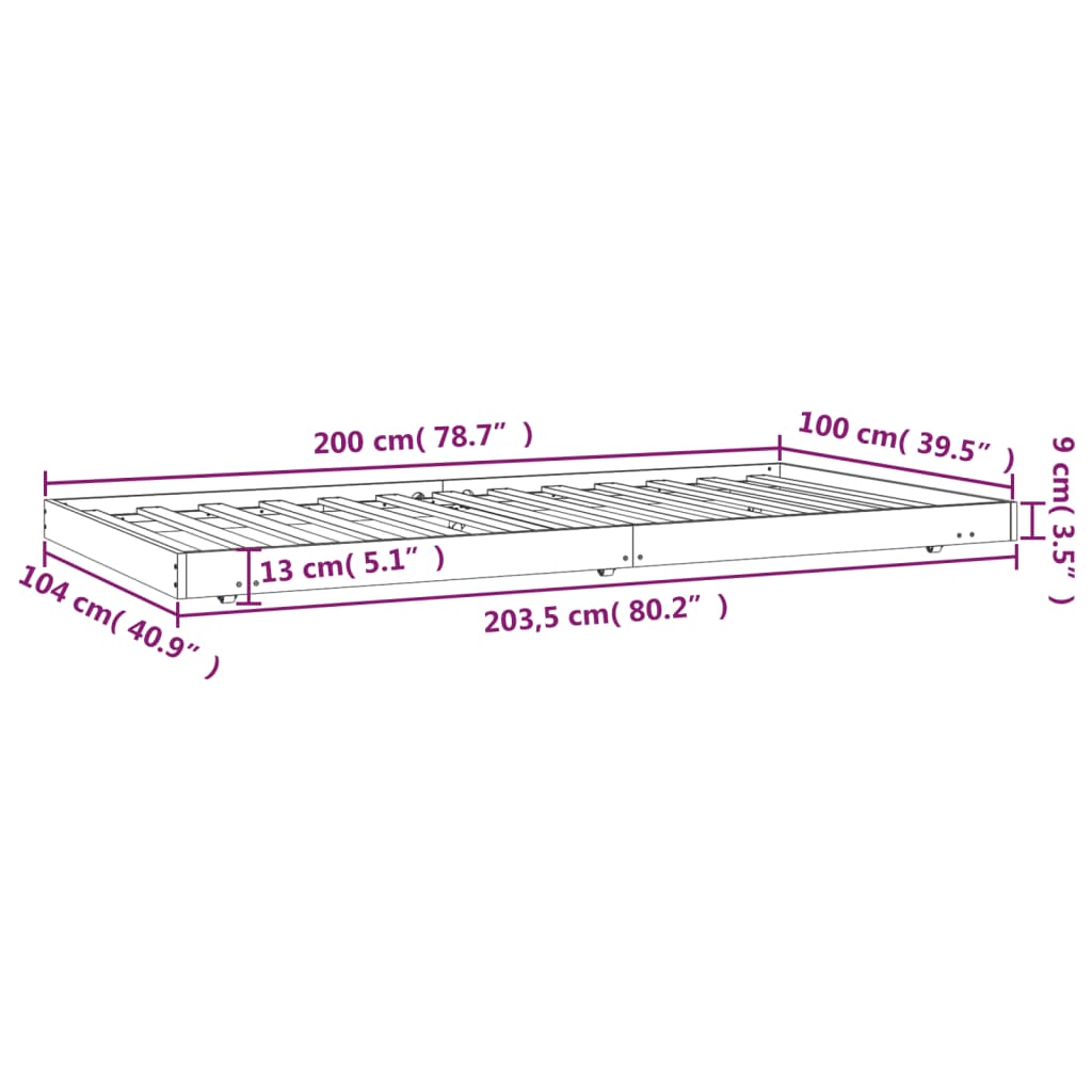 Solid wood bed black 100x200 cm pine