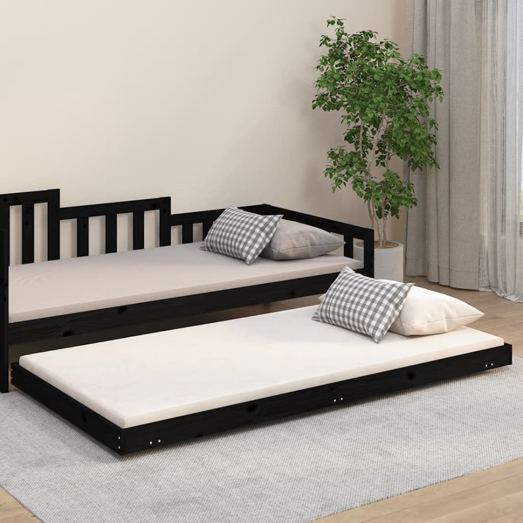 Solid wood bed black 100x200 cm pine