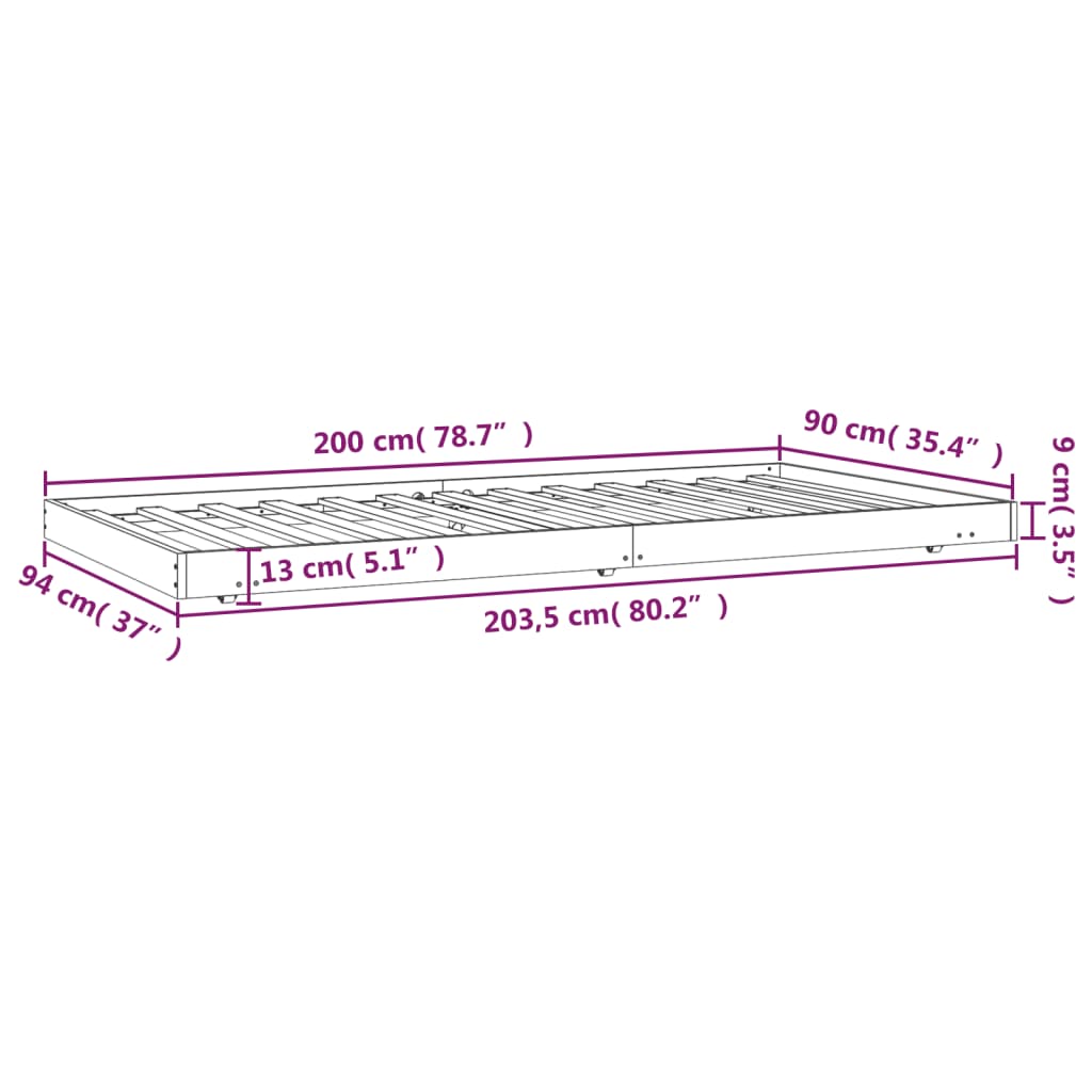 Solid wood bed without mattress 90x200 pinewood