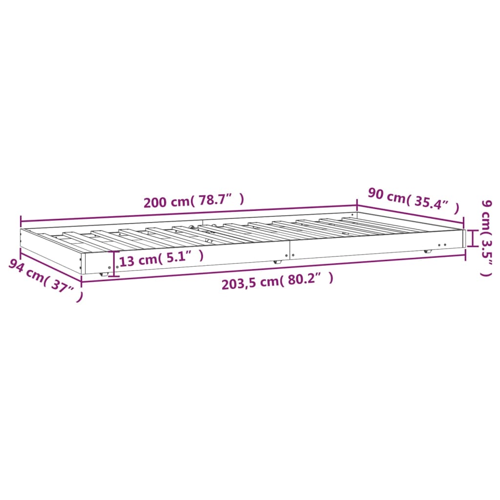 Solid wood bed without mattress white 90x200 cm pinewood