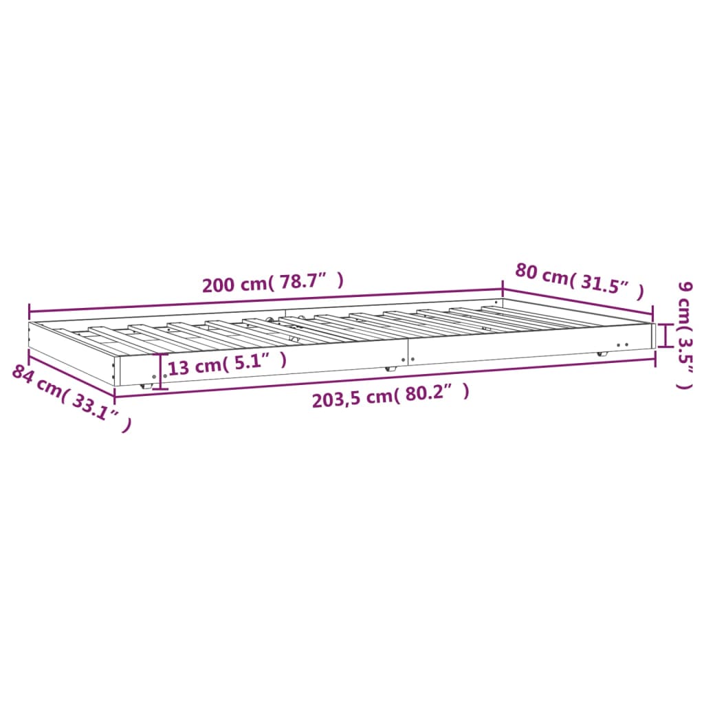 Solid wood bed without mattress 80x200 cm pinewood