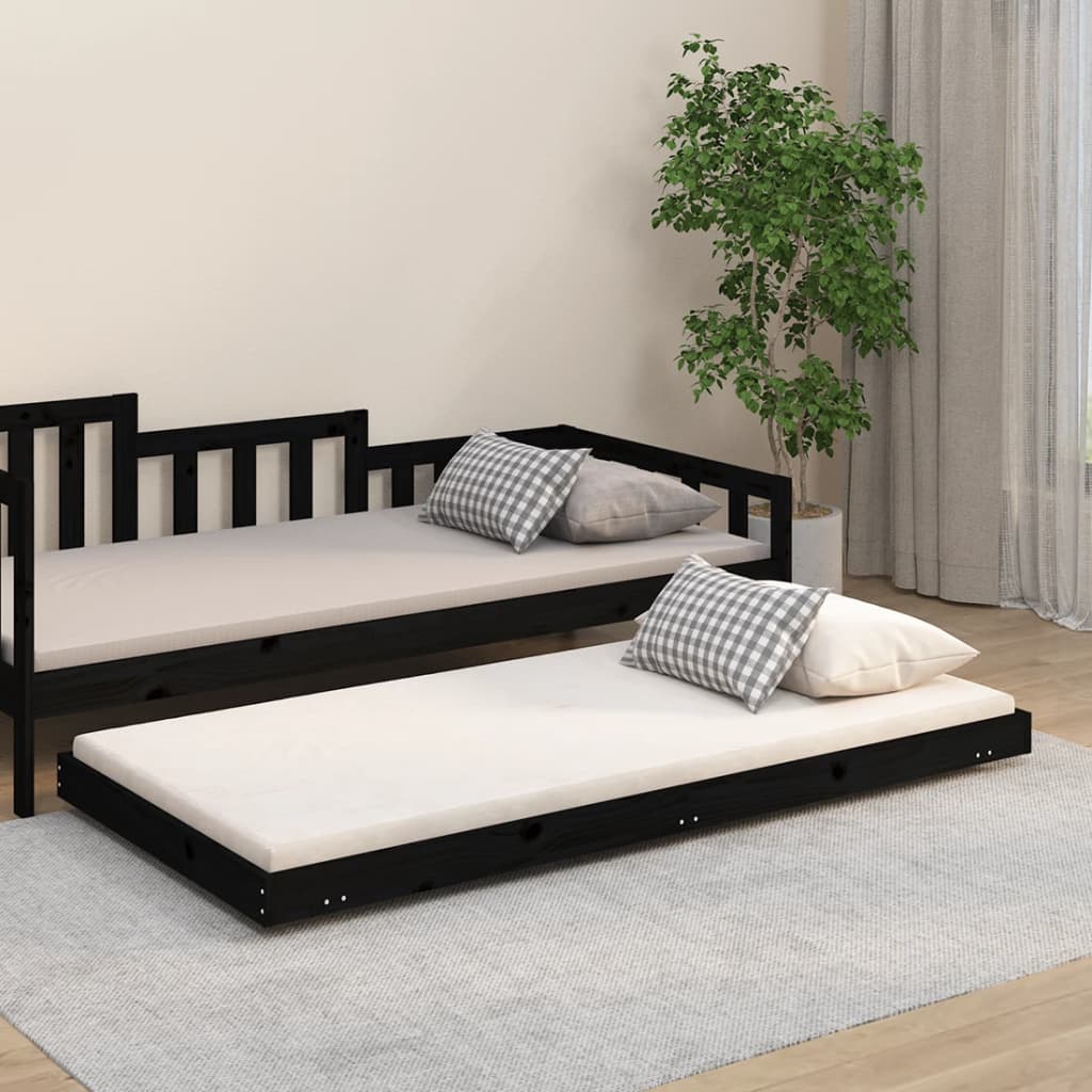 Solid wood bed black 75x190 cm pine