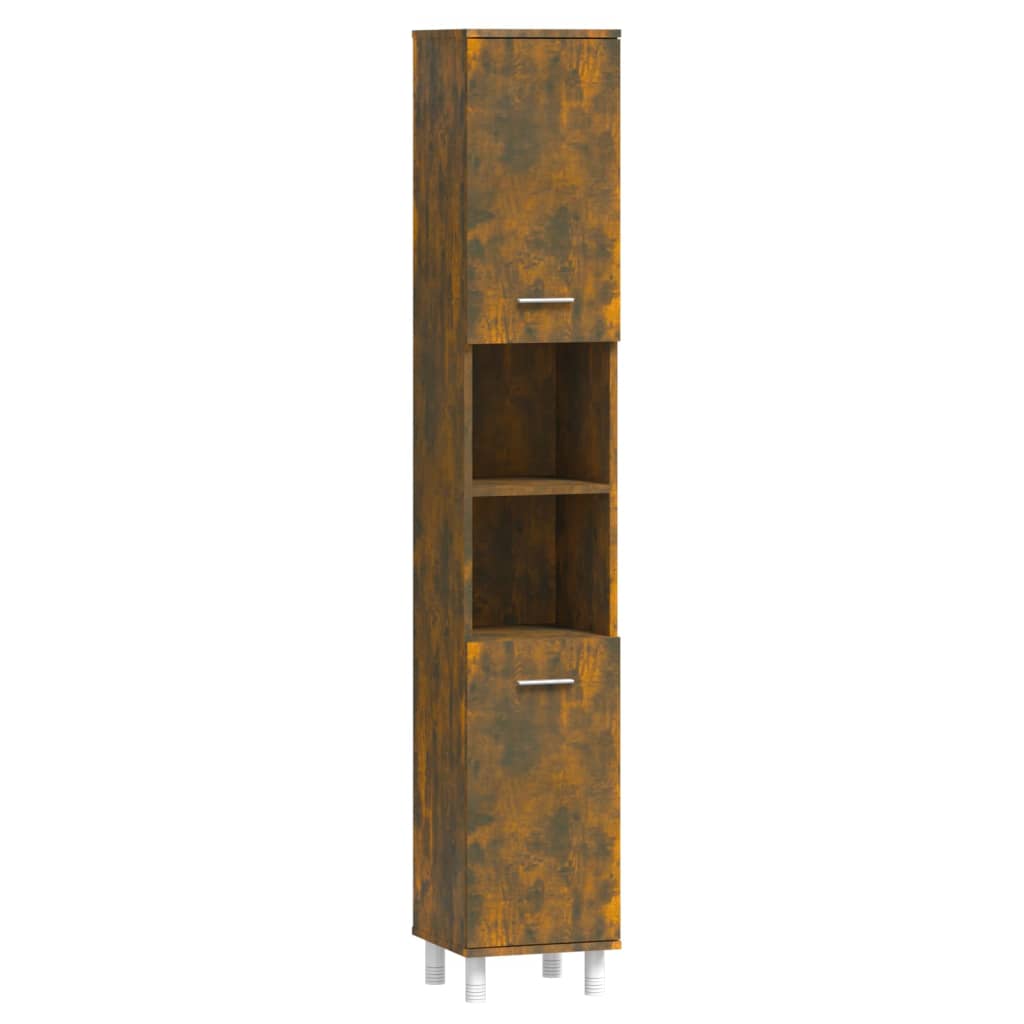 Bathroom Cabinet Smoked Oak 30x30x179 cm Wood Material