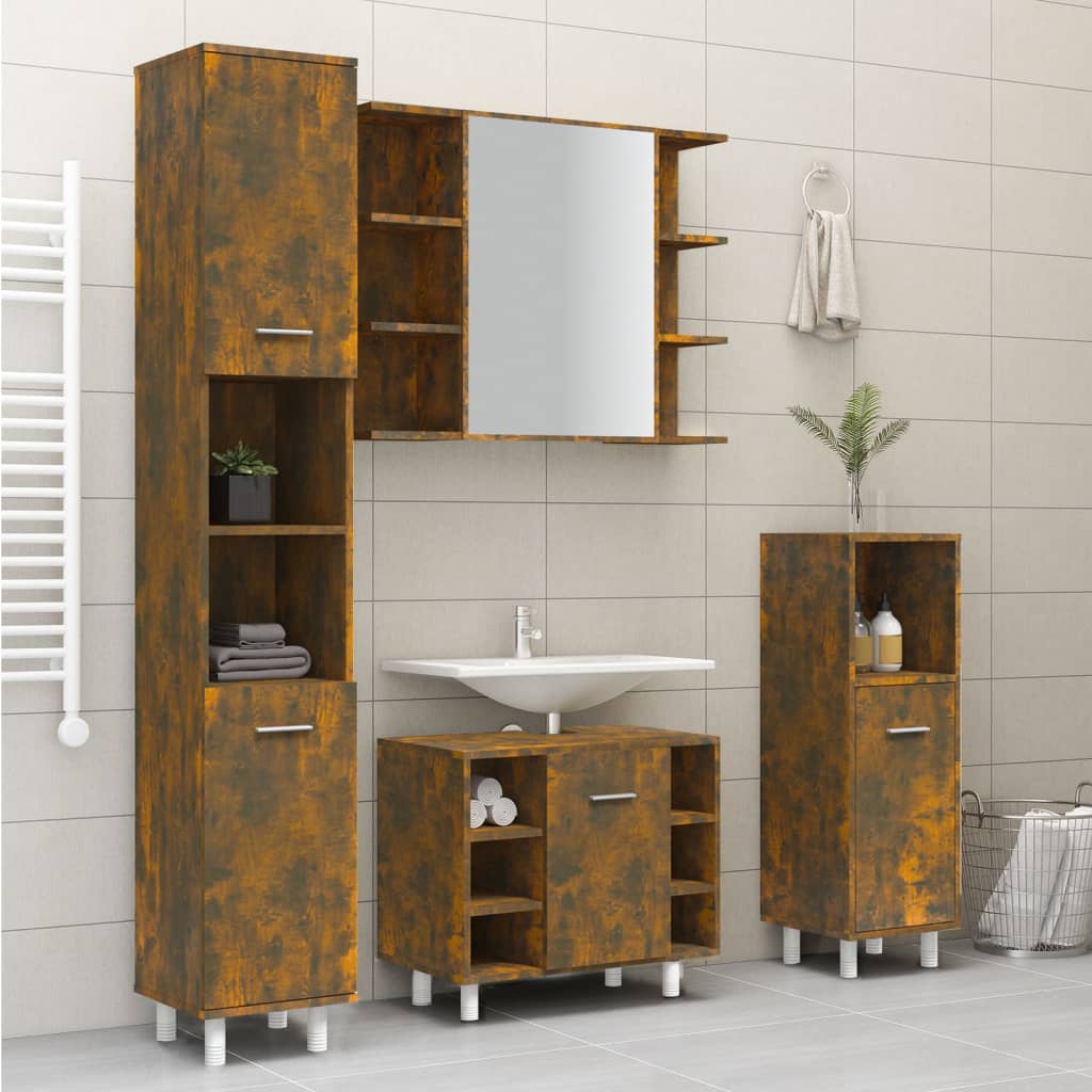 Bathroom Cabinet Smoked Oak 30x30x179 cm Wood Material