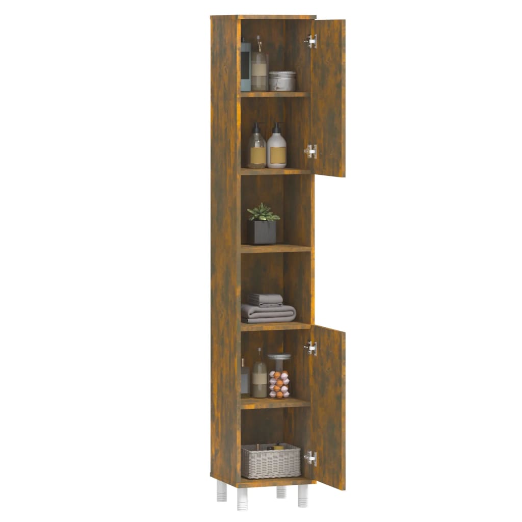 Bathroom Cabinet Smoked Oak 30x30x179 cm Wood Material