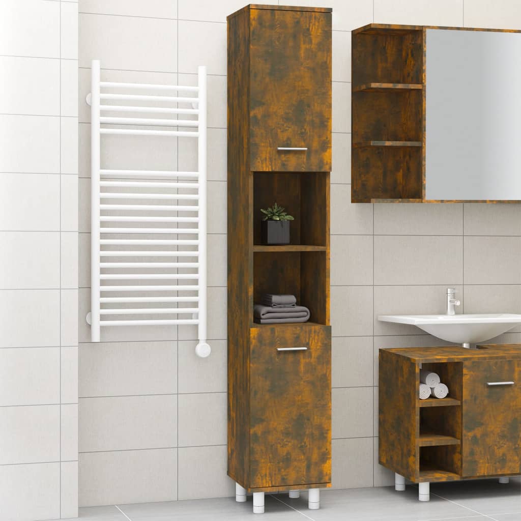 Bathroom Cabinet Smoked Oak 30x30x179 cm Wood Material