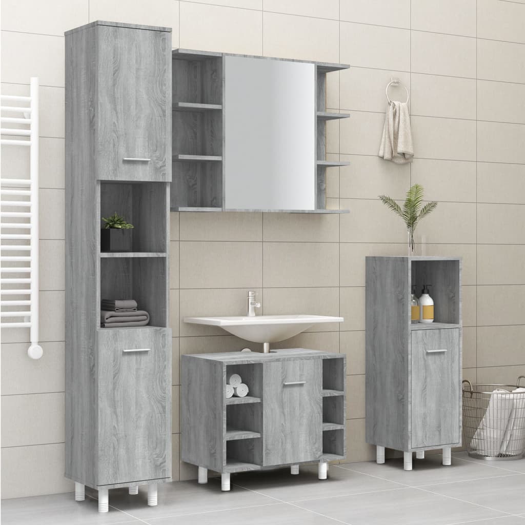 Bathroom Cabinet Gray Sonoma 30x30x179 cm Wood Material