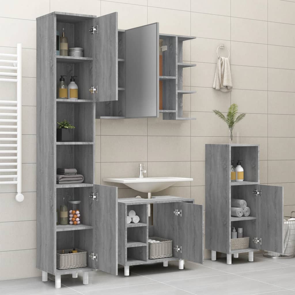 Bathroom Cabinet Gray Sonoma 30x30x179 cm Wood Material