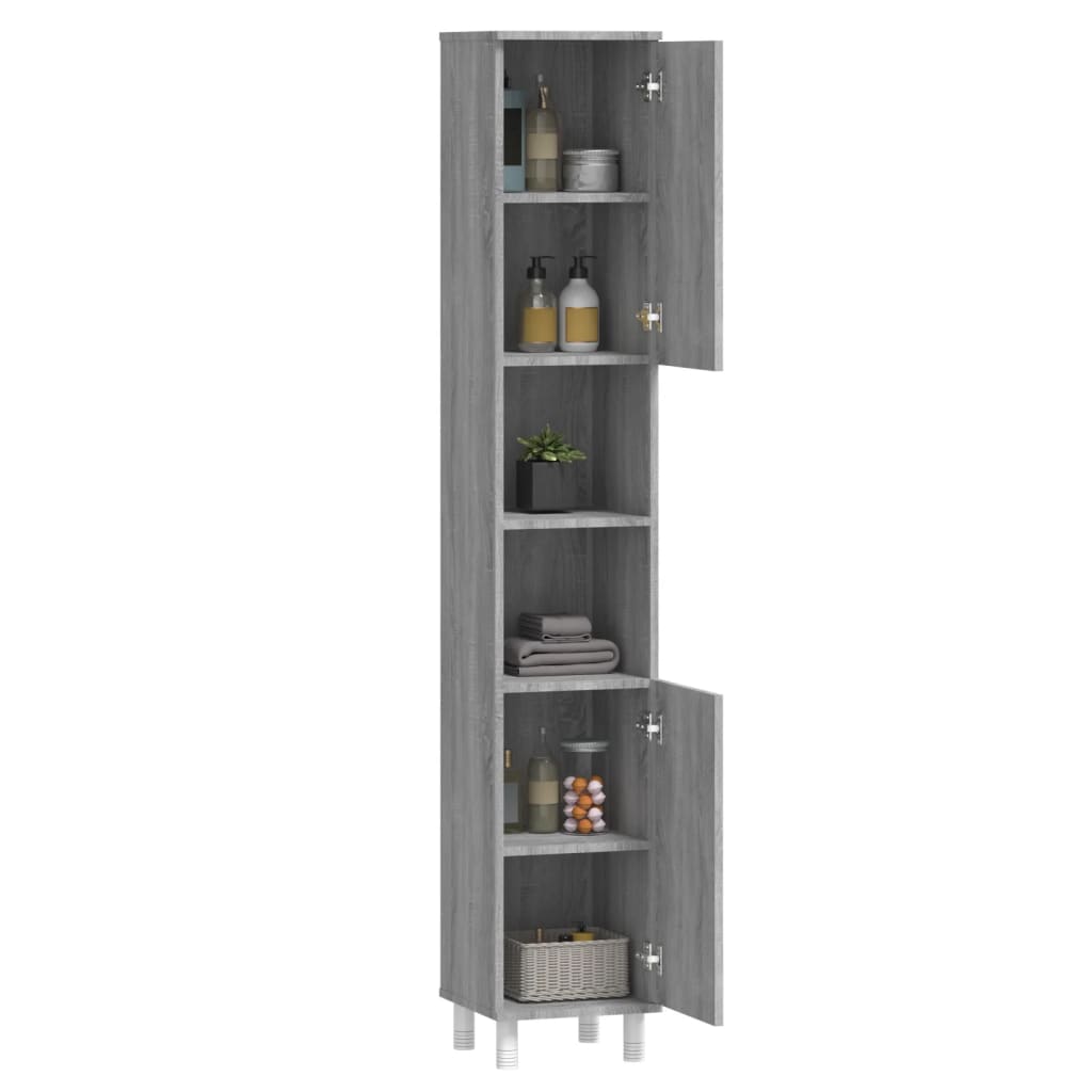 Bathroom Cabinet Gray Sonoma 30x30x179 cm Wood Material