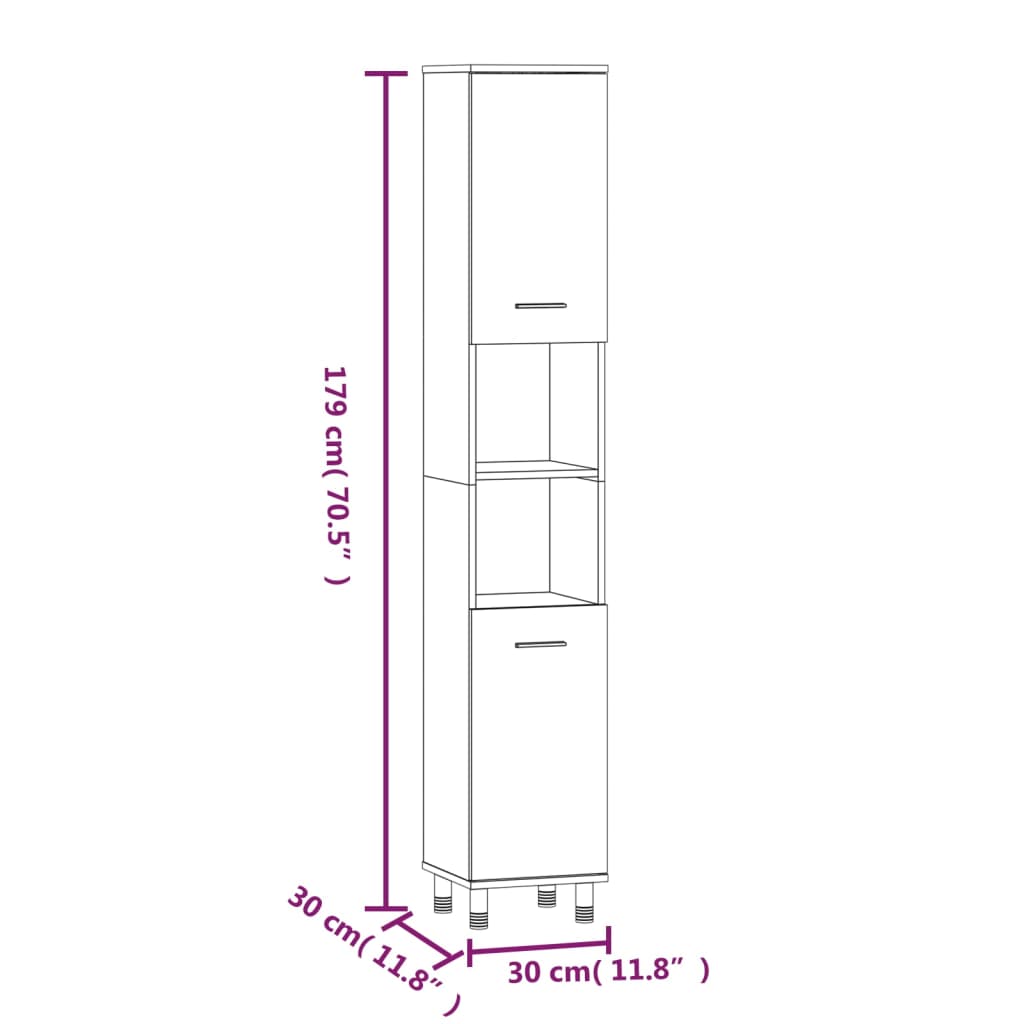 Bathroom Cabinet Gray Sonoma 30x30x179 cm Wood Material